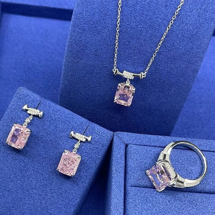 925 Silver Pink Cubic Zirconia Earrings E0756F - Image 5