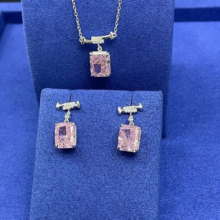 925 Silver Pink Cubic Zirconia Earrings E0756F - Image 6
