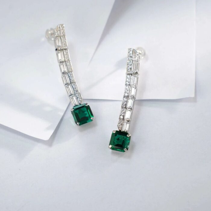 925 Silver Lab-Created Emerald Earrings - Model E0758 - Image 4
