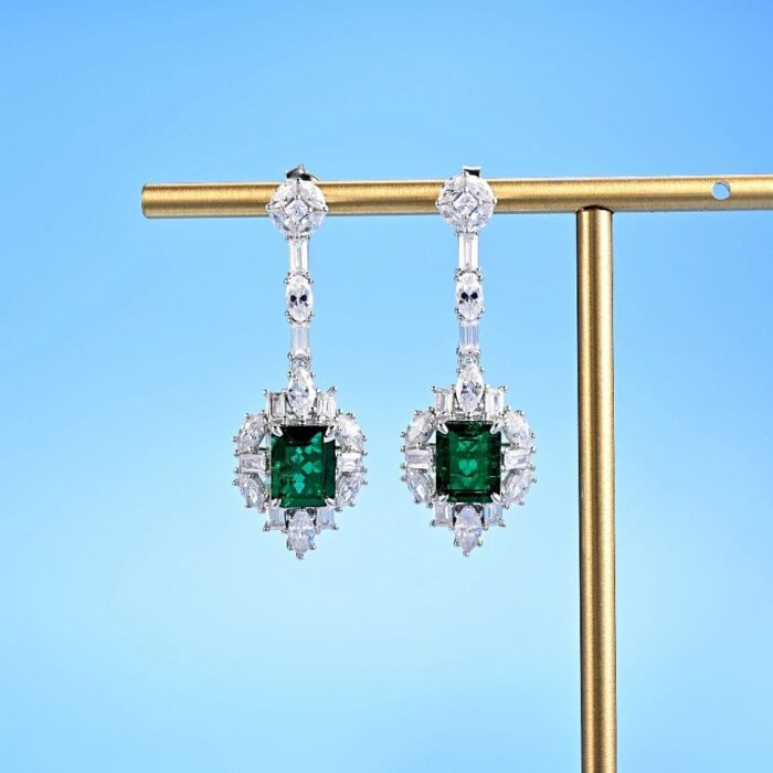 925 Silver Lab-Created Emerald Earrings - Model E0812 - Image 3