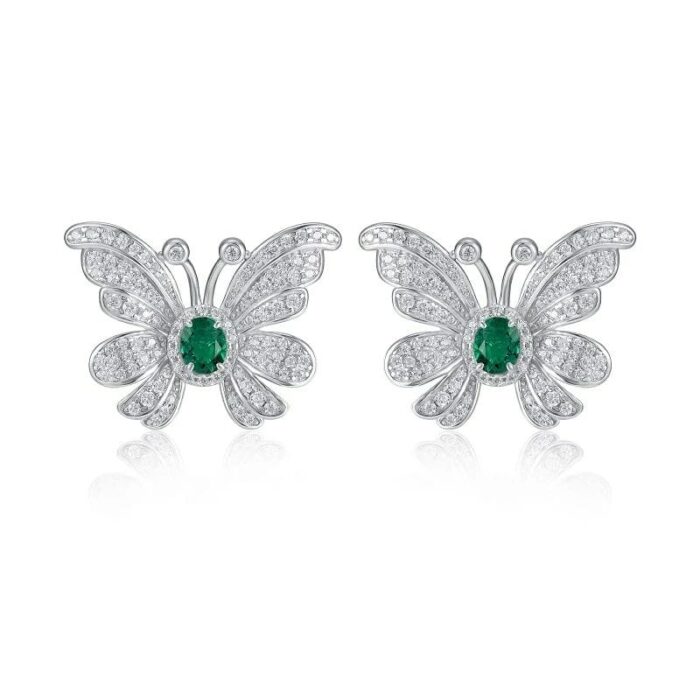 925 Silver Lab-Created Emerald Earrings - Model E0852 - Image 1