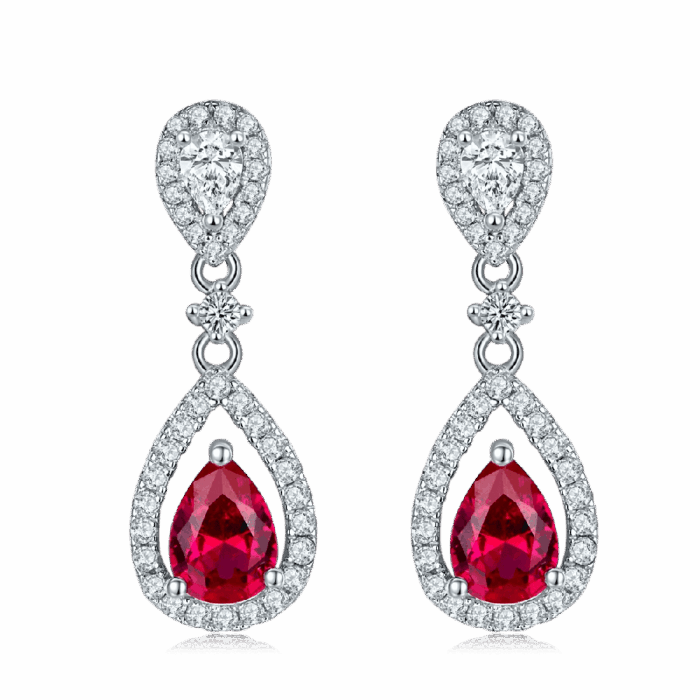S925 Silver Lab-Created Ruby Earrings - Model E1634R - Image 1