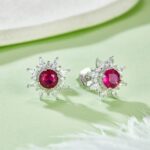 S925 Silver Lab-Created Ruby Earrings - Model E1641R - Image 2
