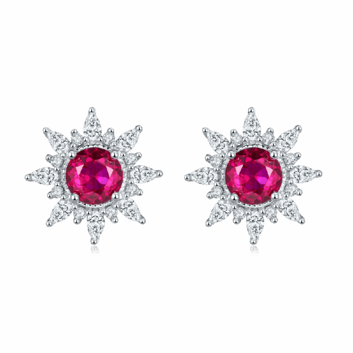 S925 Silver Lab-Created Ruby Earrings - Model E1641R - Image 1