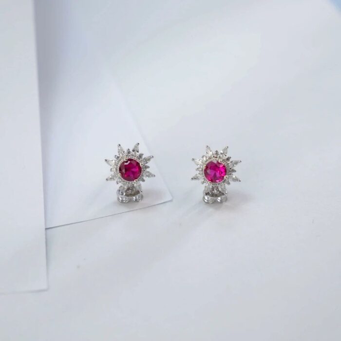 S925 Silver Lab-Created Ruby Earrings - Model E1641R - Image 3