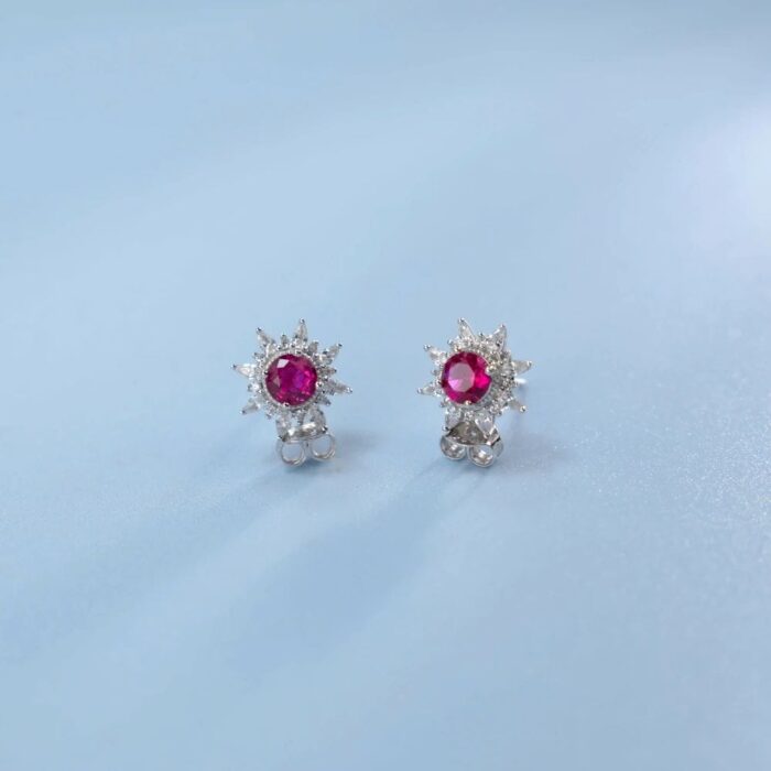 S925 Silver Lab-Created Ruby Earrings - Model E1641R - Image 4