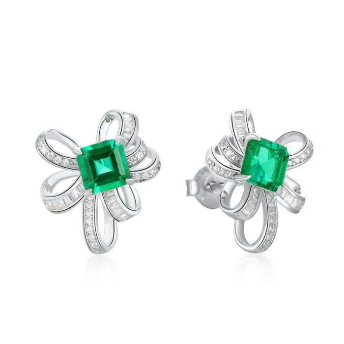 925 Silver Lab-Created Emerald Earrings - Model E1917991 - Image 1