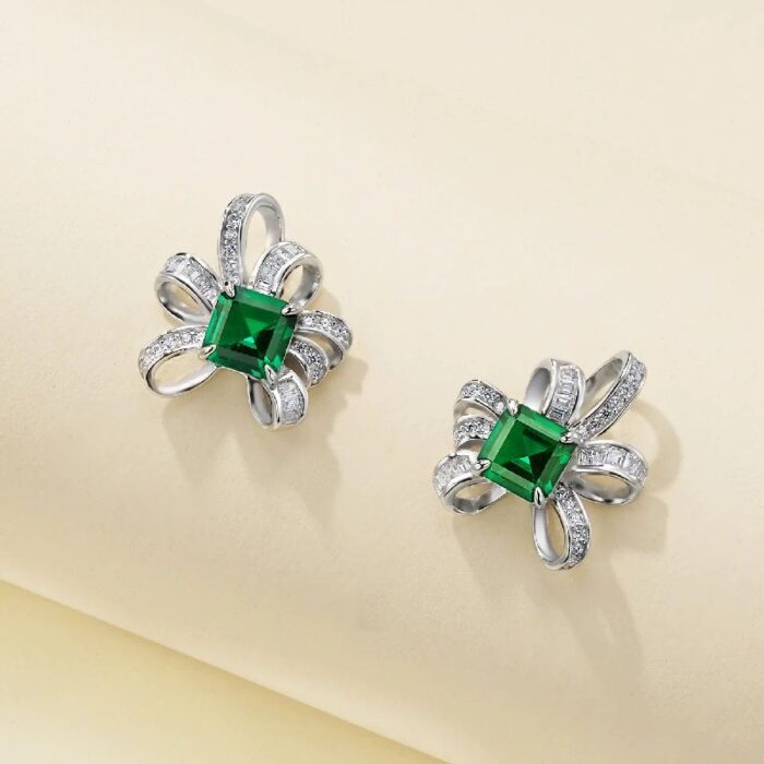 925 Silver Lab-Created Emerald Earrings - Model E1917991 - Image 3