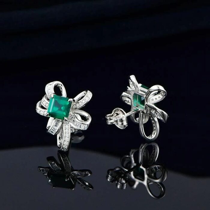 925 Silver Lab-Created Emerald Earrings - Model E1917991 - Image 4