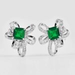 925 Silver Lab-Created Emerald Earrings - Model E1917991 - Image 5