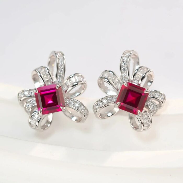 925 Silver Cultured Ruby Earrings E1917991R - Image 2
