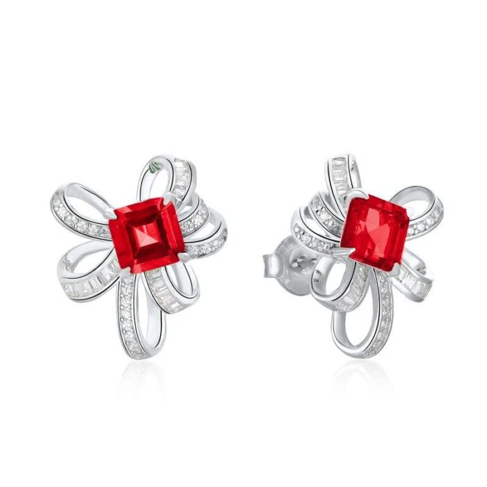 925 Silver Cultured Ruby Earrings E1917991R - Image 1