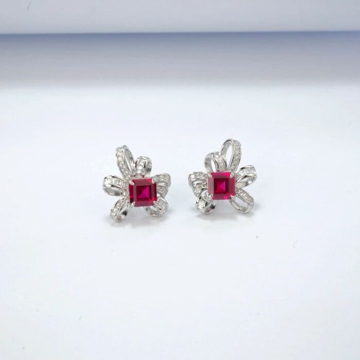 925 Silver Cultured Ruby Earrings E1917991R - Image 3