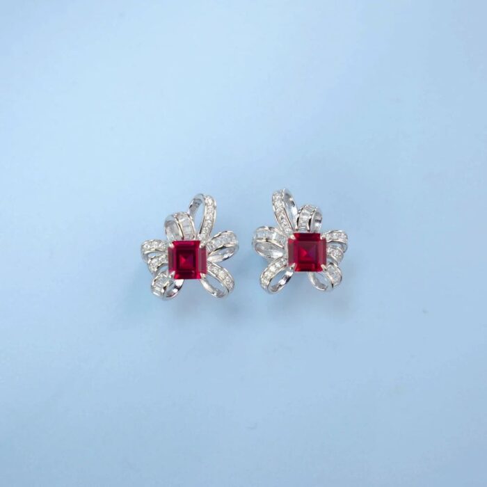 925 Silver Cultured Ruby Earrings E1917991R - Image 5