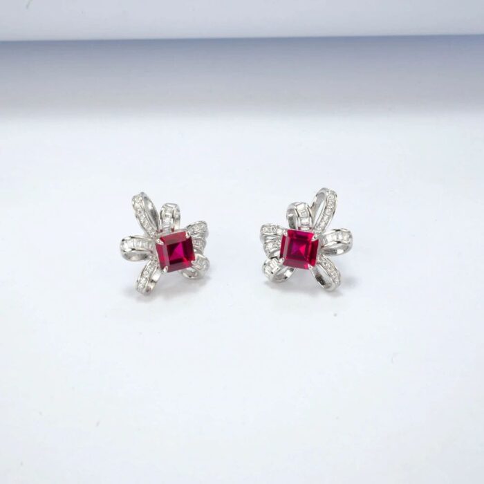 925 Silver Cultured Ruby Earrings E1917991R - Image 4