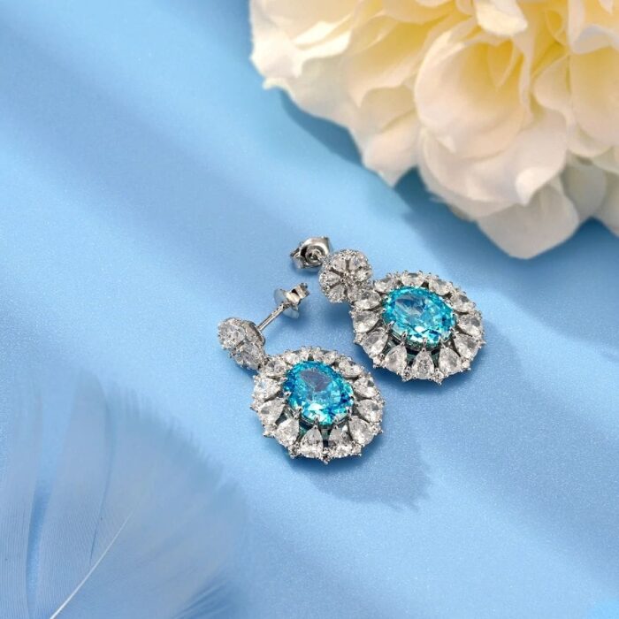 925 Silver Blue Cubic Zirconia Earrings ES2354C1 - Image 3