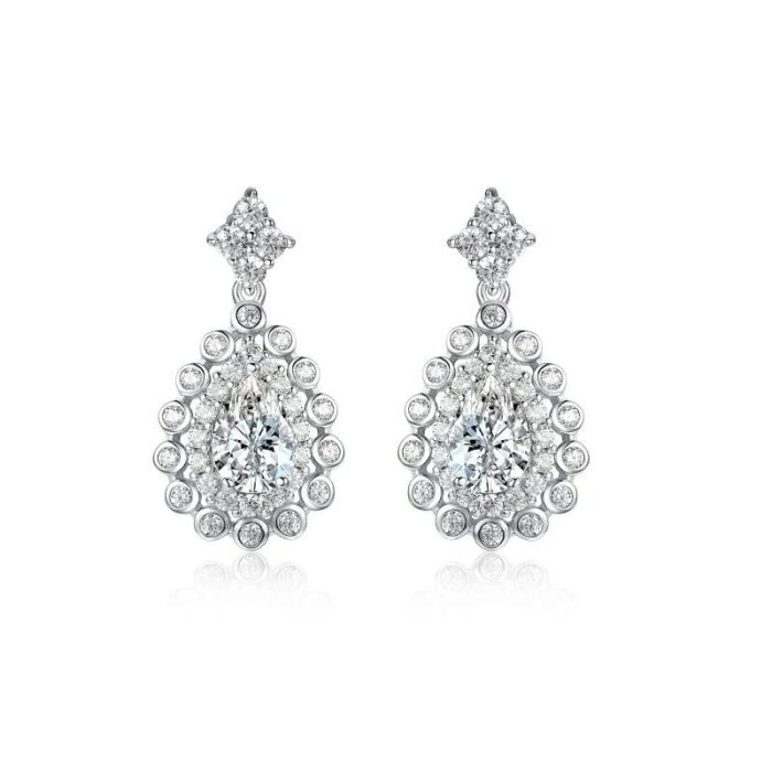925 Silver G Color Cubic Zirconia Earrings - Model E0696 - Image 1