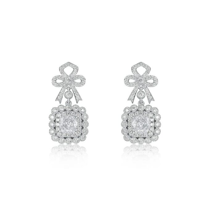 925 Silver Cubic Zirconia G Color Earrings E0698G - Image 1