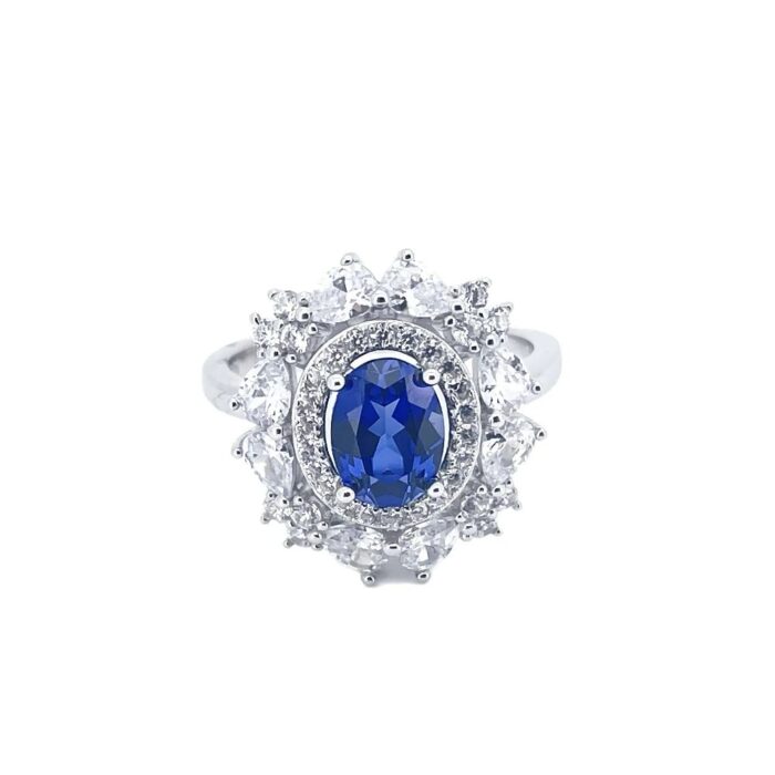 925 Silver Lab-Created Blue Sapphire Ring - Model H04B - Image 2