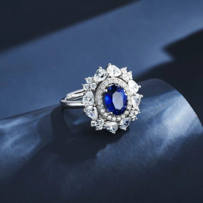 925 Silver Lab-Created Blue Sapphire Ring - Model H04B - Image 3