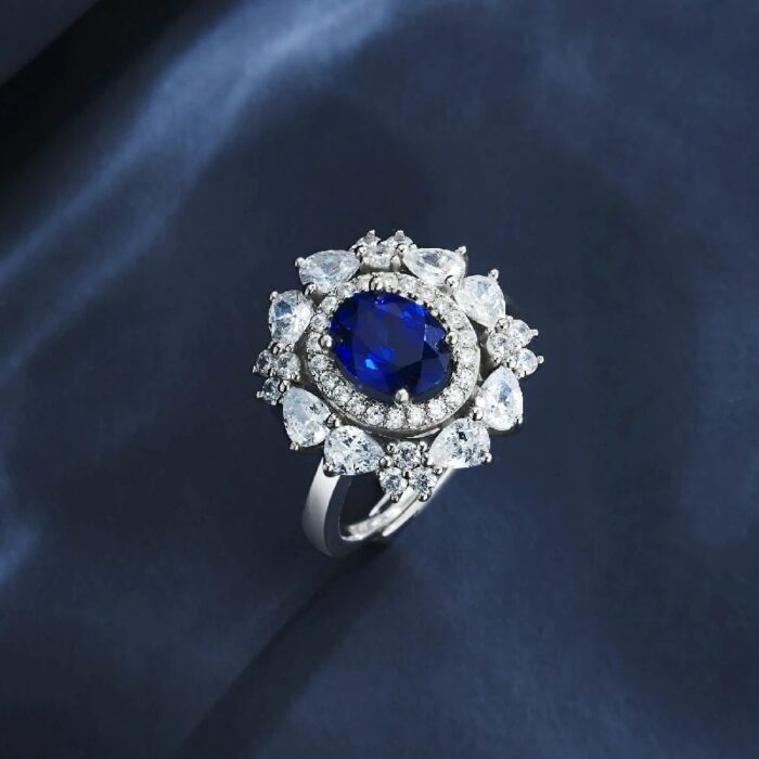 925 Silver Lab-Created Blue Sapphire Ring - Model H04B - Image 4