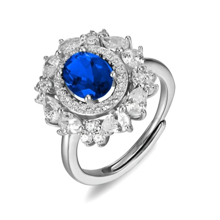 925 Silver Lab-Created Blue Sapphire Ring - Model H04B - Image 1
