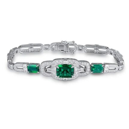 925 Silver Cultured Emerald Bracelet L0348