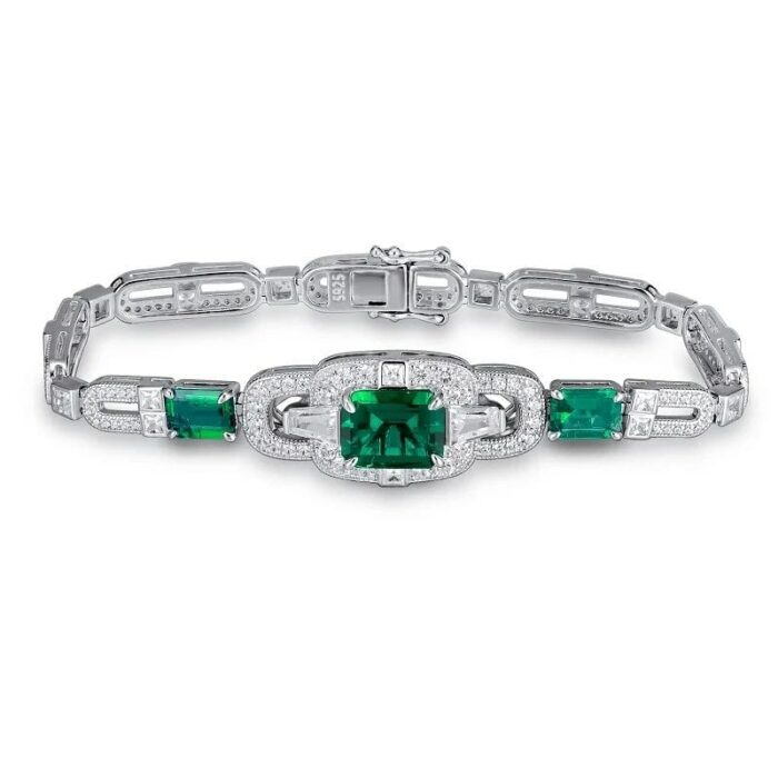 925 Silver Cultured Emerald Bracelet L0348 - Image 1