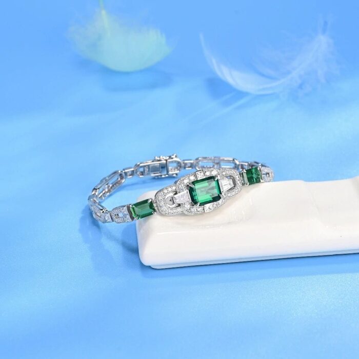 925 Silver Cultured Emerald Bracelet L0348 - Image 2