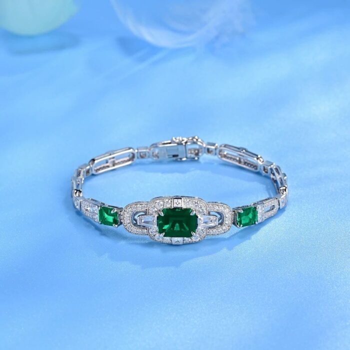 925 Silver Cultured Emerald Bracelet L0348 - Image 3