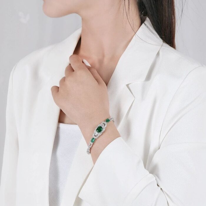 925 Silver Cultured Emerald Bracelet L0348 - Image 4