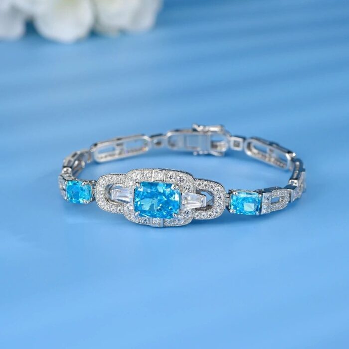 925 Silver Blue Cubic Zirconia Bracelet - Model L0348B - Image 2
