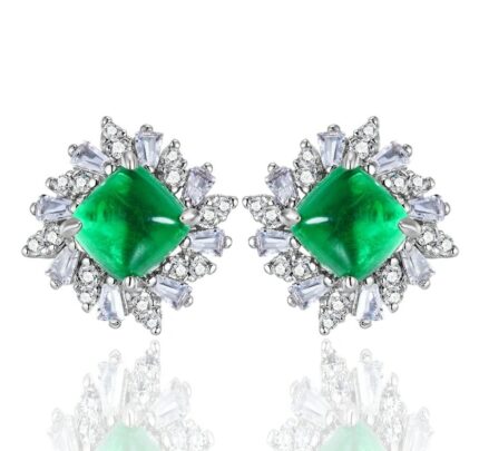 925 Silver Lab-Created Emerald Earrings - Model LSP00228WYCEMA