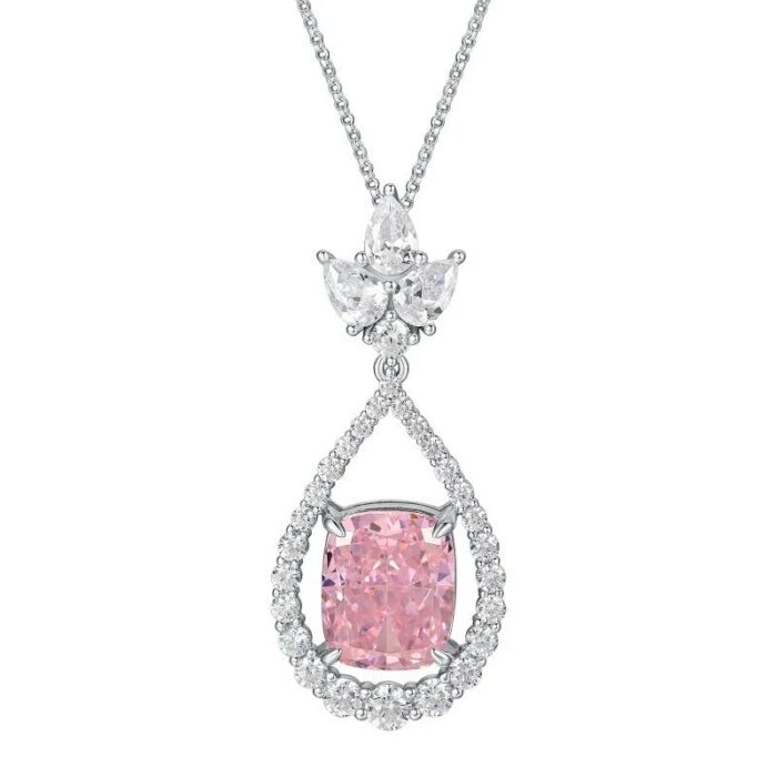 925 Silver Pink Cubic Zirconia Pendant - Model NS0737C1 (Chain Not Included) - Image 1