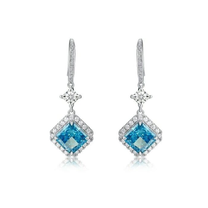 925 Silver Blue Cubic Zirconia Earrings P0037-2 - Image 1