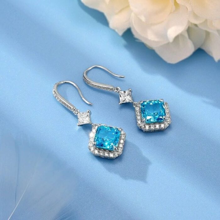925 Silver Blue Cubic Zirconia Earrings P0037-2 - Image 3