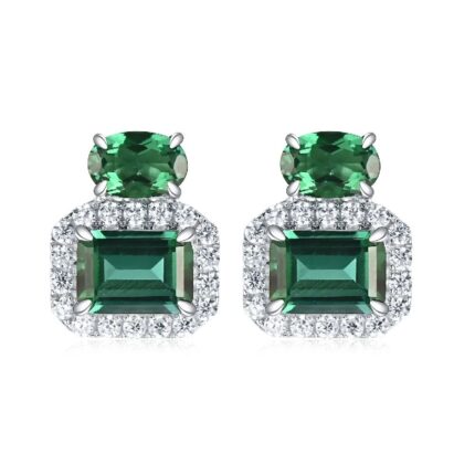 925 Silver Lab-Created Emerald Earrings - Model P0044