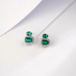 925 Silver Lab-Created Emerald Earrings - Model P0044 - Image 2