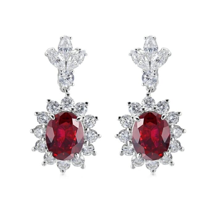 925 Silver Cultured Ruby Earrings P0052—1 - Image 1