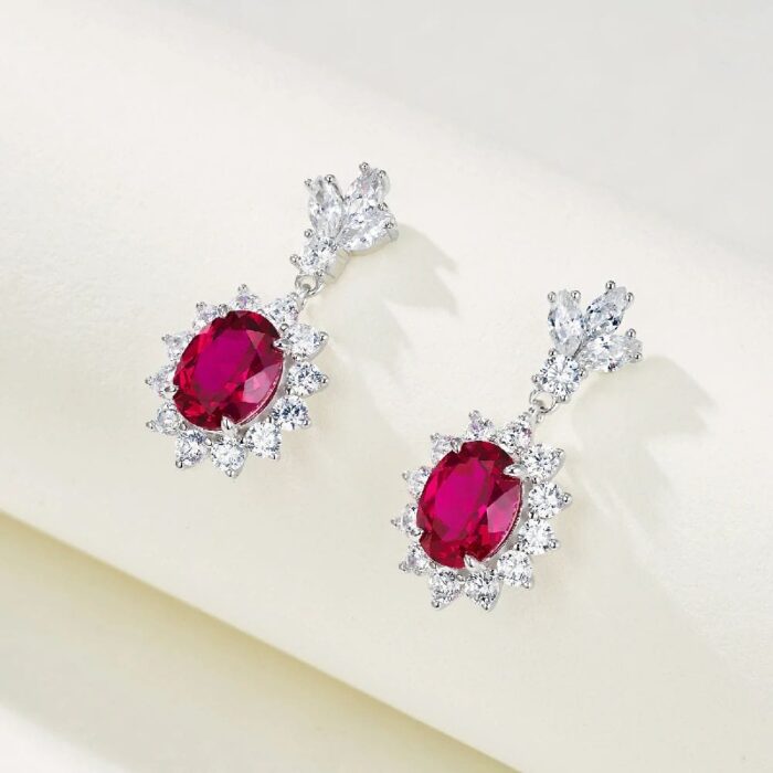 925 Silver Cultured Ruby Earrings P0052—1 - Image 2