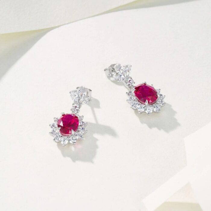 925 Silver Cultured Ruby Earrings P0052—1 - Image 3