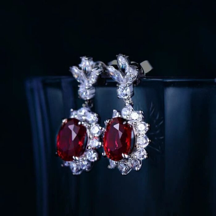 925 Silver Cultured Ruby Earrings P0052—1 - Image 4