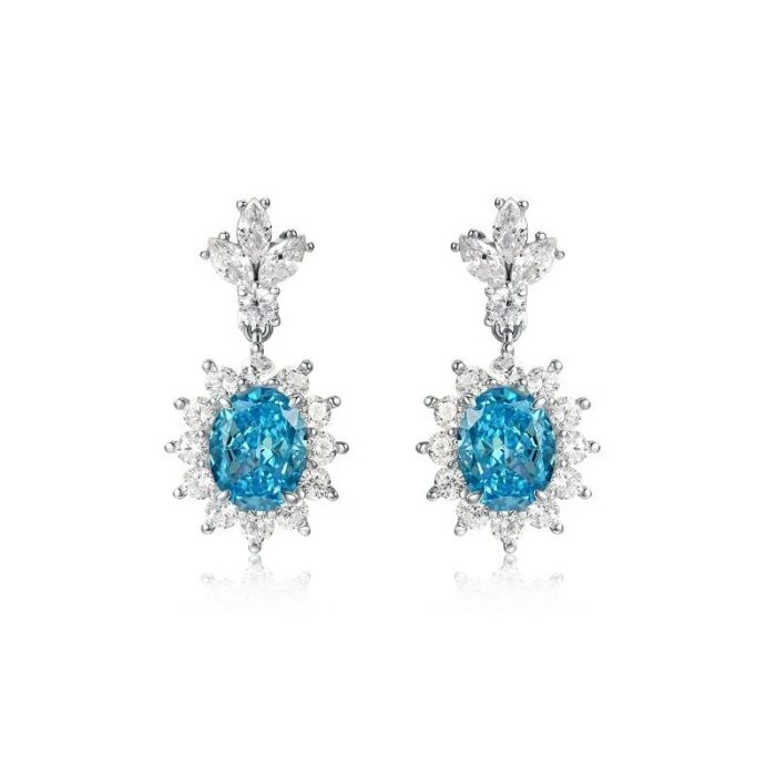 925 Silver Blue Cubic Zirconia Earrings P0052B - Image 1