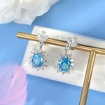 925 Silver Blue Cubic Zirconia Earrings P0052B - Image 2
