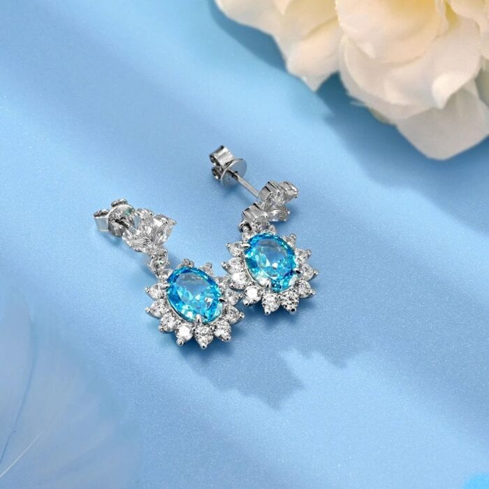 925 Silver Blue Cubic Zirconia Earrings P0052B - Image 3