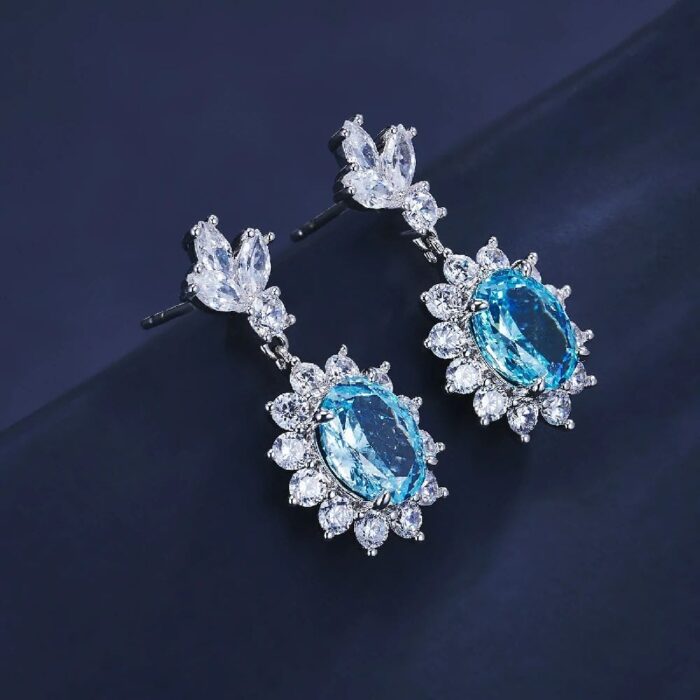 925 Silver Blue Cubic Zirconia Earrings P0052B - Image 4