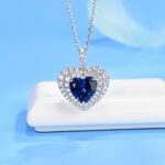 925 Silver Heart-Shaped Blue Sapphire Pendant - Model P0076B (Chain Not Included) - Image 2
