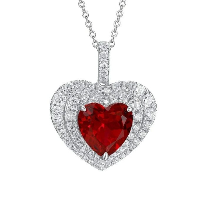 925 Silver Heart-Shaped Ruby Pendant - Model P0076R (Chain Not Included) - Image 1