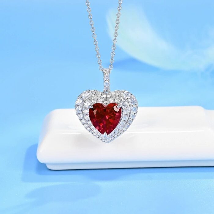 925 Silver Heart-Shaped Ruby Pendant - Model P0076R (Chain Not Included) - Image 2