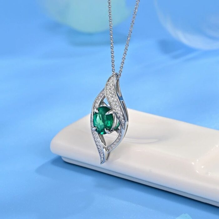 925 Silver Cultured Emerald Necklace P0627 - Image 2